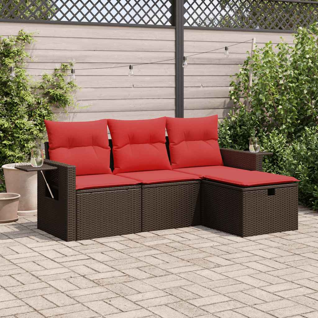 4-Tlg. Garten-Sofagarnitur Mit Kissen Poly Rattan