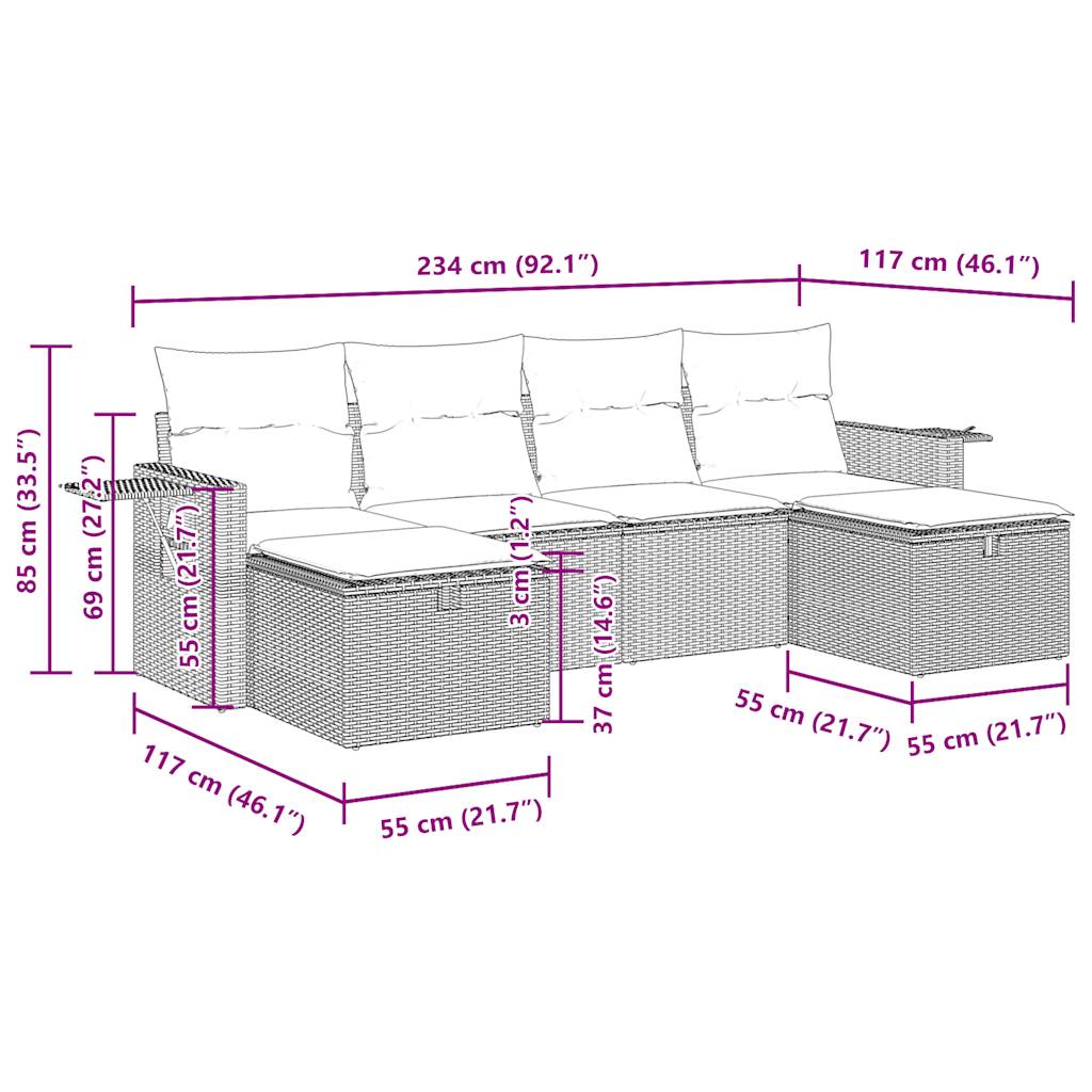 6-Tlg. Garten-Sofagarnitur Mit Kissen Poly Rattan