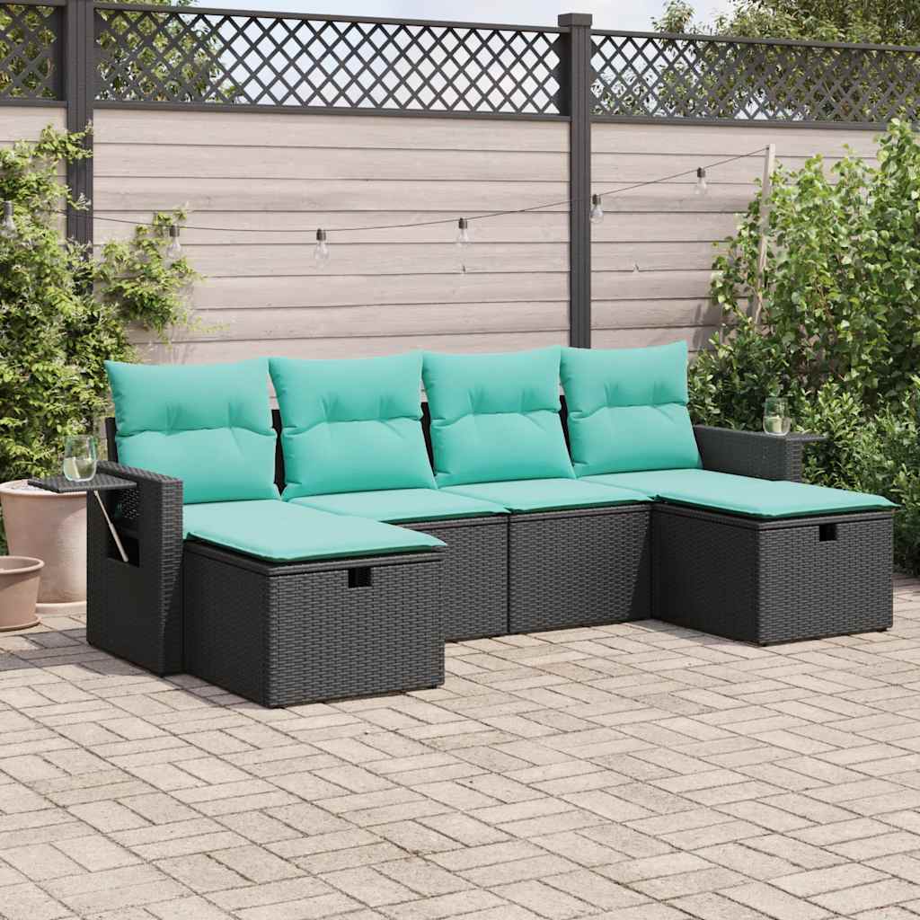 6-Tlg. Garten-Sofagarnitur Mit Kissen Poly Rattan