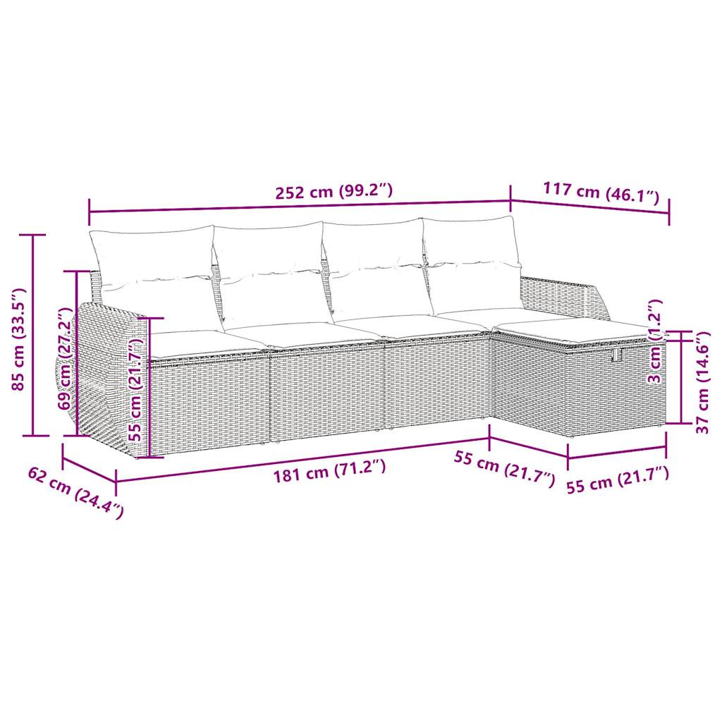 5-Tlg. Garten-Sofagarnitur Mit Kissen Poly Rattan