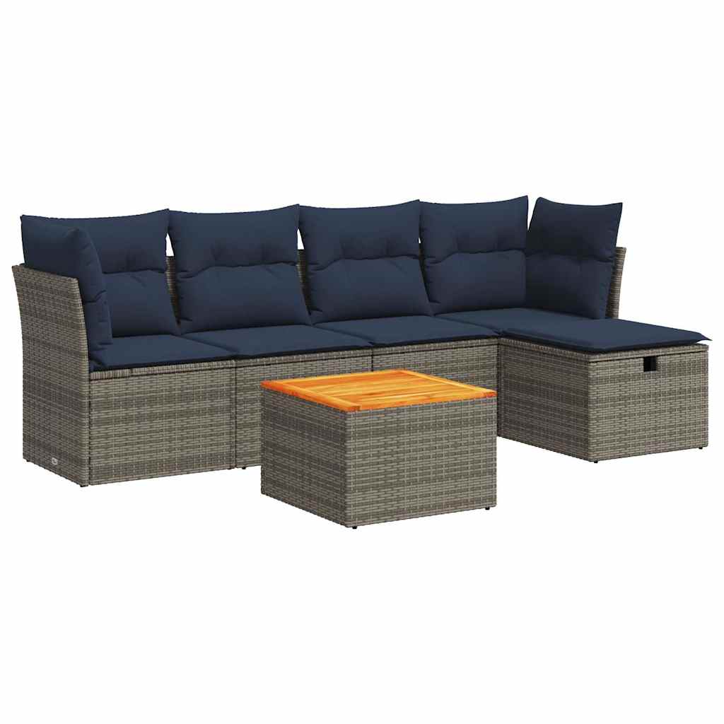 6-Tlg. Garten-Sofagarnitur Mit Kissen Poly Rattan
