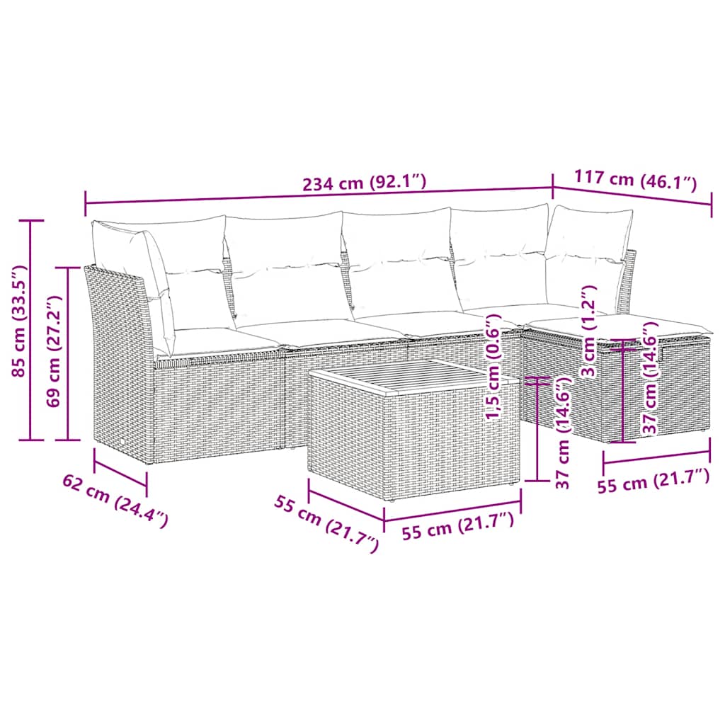 6-Tlg. Garten-Sofagarnitur Mit Kissen Poly Rattan