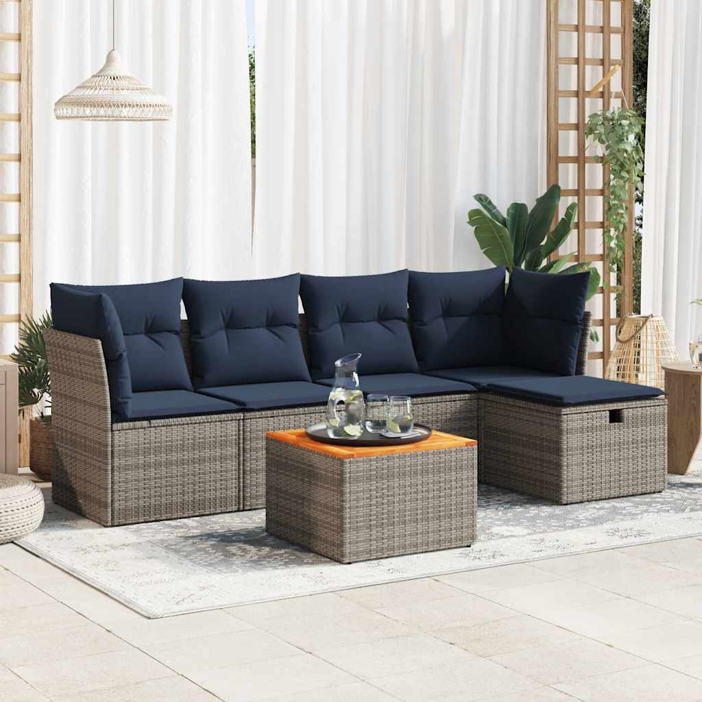 6-Tlg. Garten-Sofagarnitur Mit Kissen Poly Rattan
