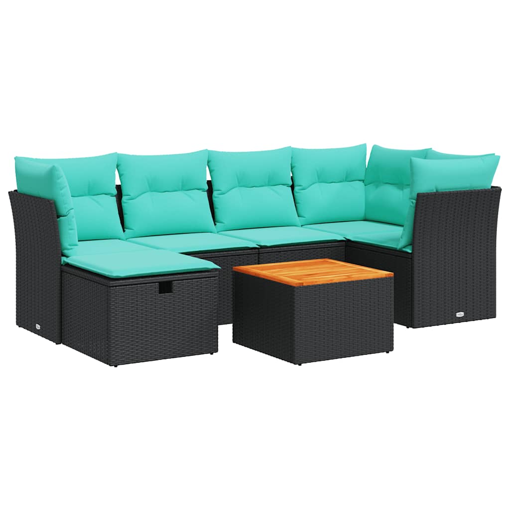 7-Tlg. Garten-Sofagarnitur Mit Kissen Poly Rattan