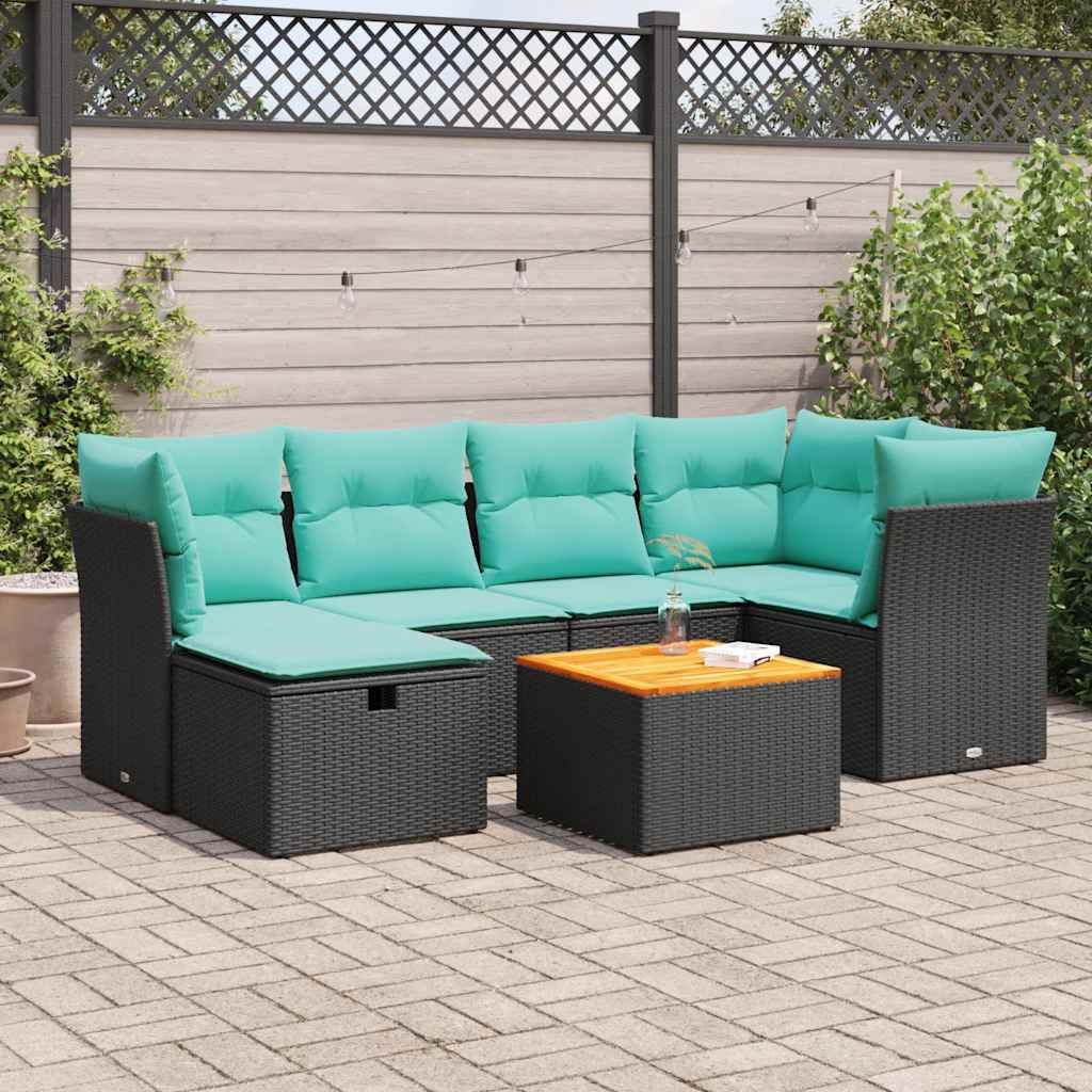 7-Tlg. Garten-Sofagarnitur Mit Kissen Poly Rattan