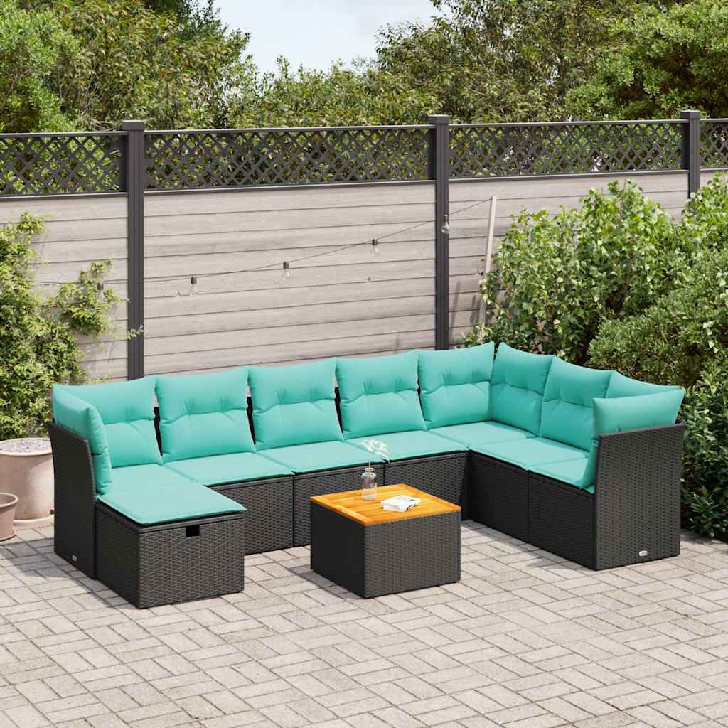 9-Tlg. Garten-Sofagarnitur Mit Kissen Poly Rattan