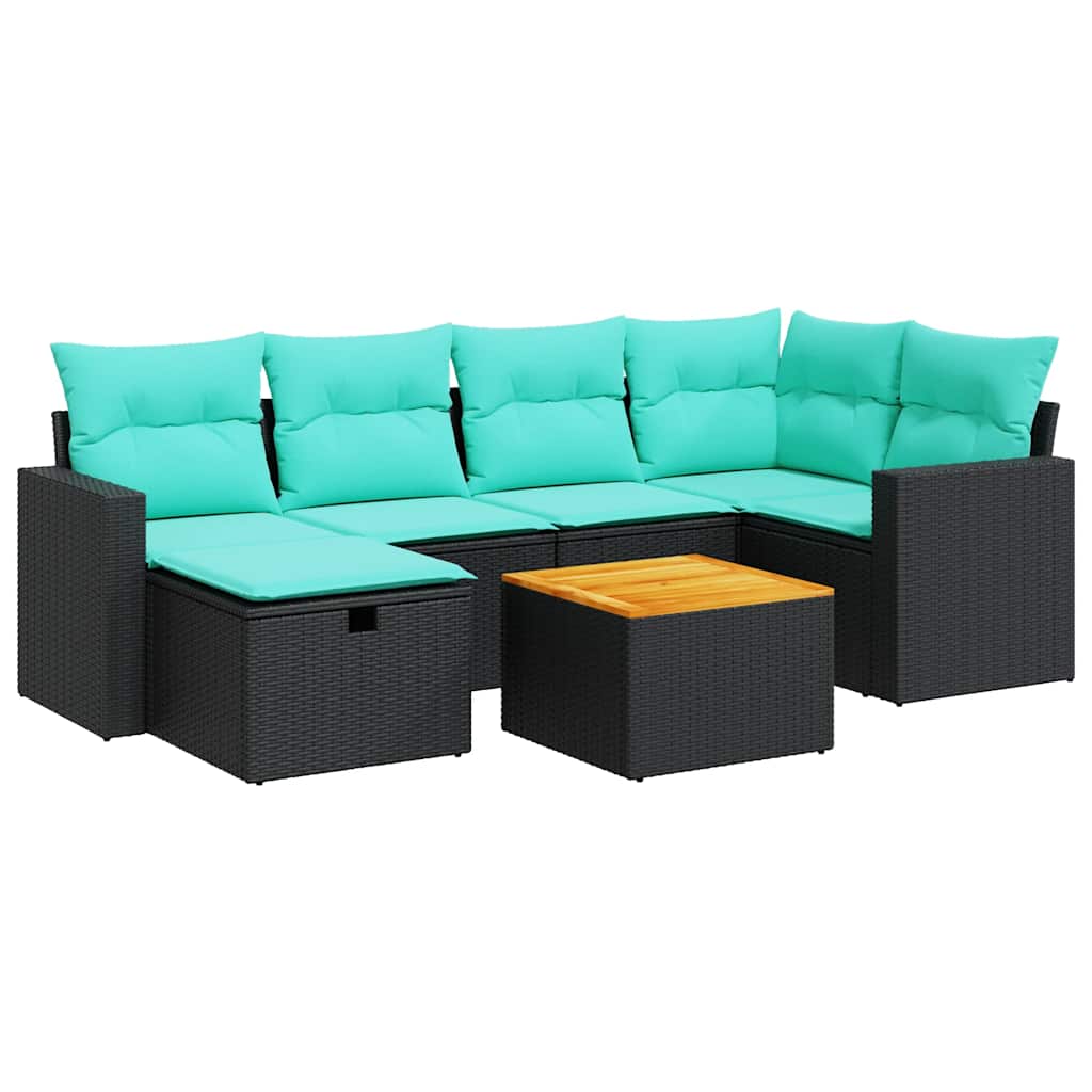 7-Tlg. Garten-Sofagarnitur Mit Kissen Poly Rattan