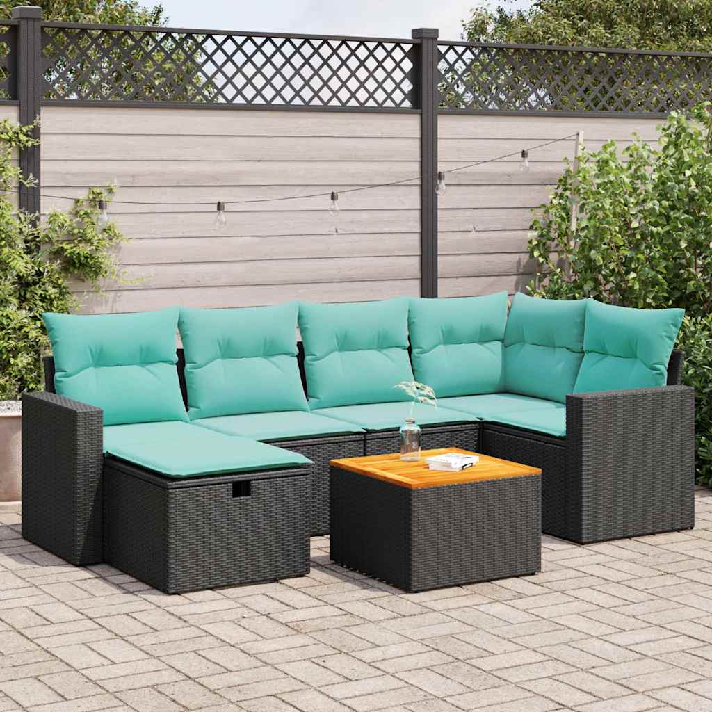 7-Tlg. Garten-Sofagarnitur Mit Kissen Poly Rattan