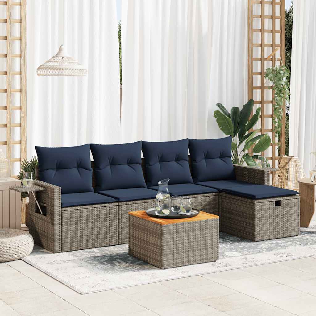 6-Tlg. Garten-Sofagarnitur Mit Kissen Poly Rattan