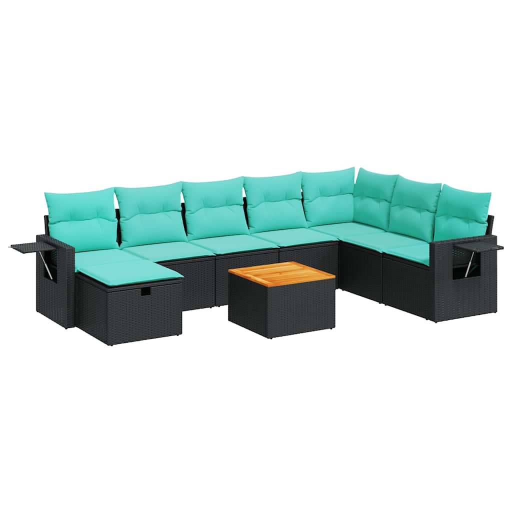 9-Tlg. Garten-Sofagarnitur Mit Kissen Poly Rattan