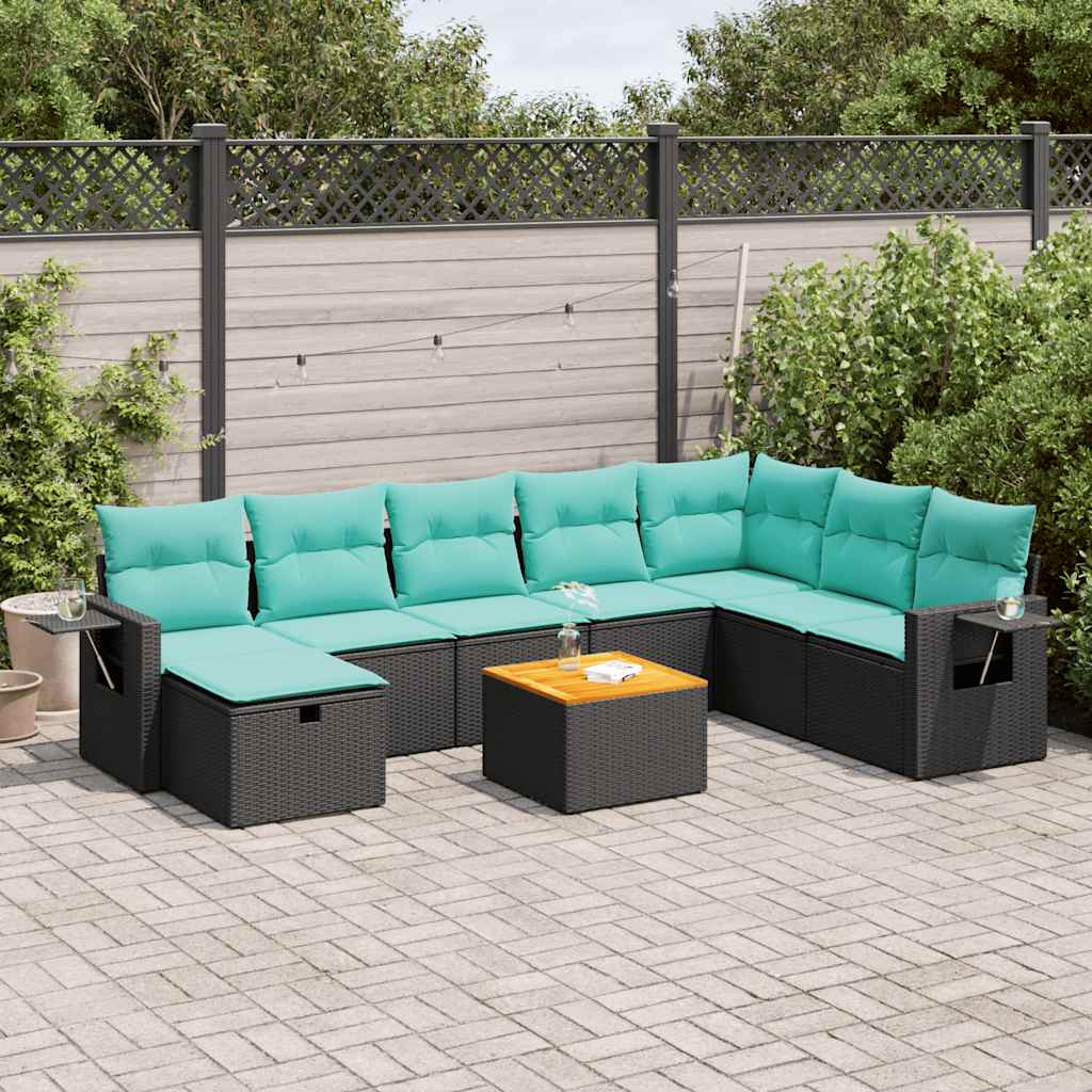9-Tlg. Garten-Sofagarnitur Mit Kissen Poly Rattan