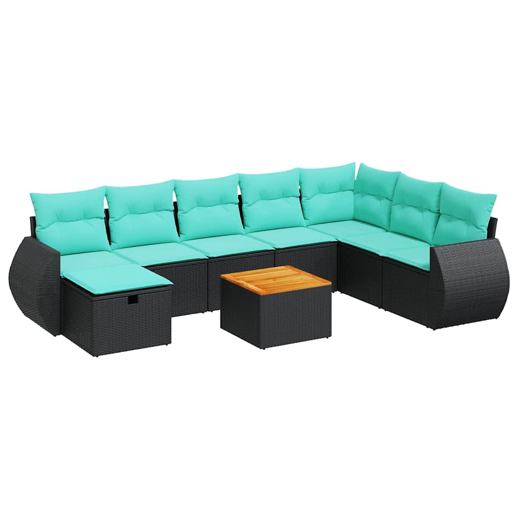 9-Tlg. Garten-Sofagarnitur Mit Kissen Poly Rattan