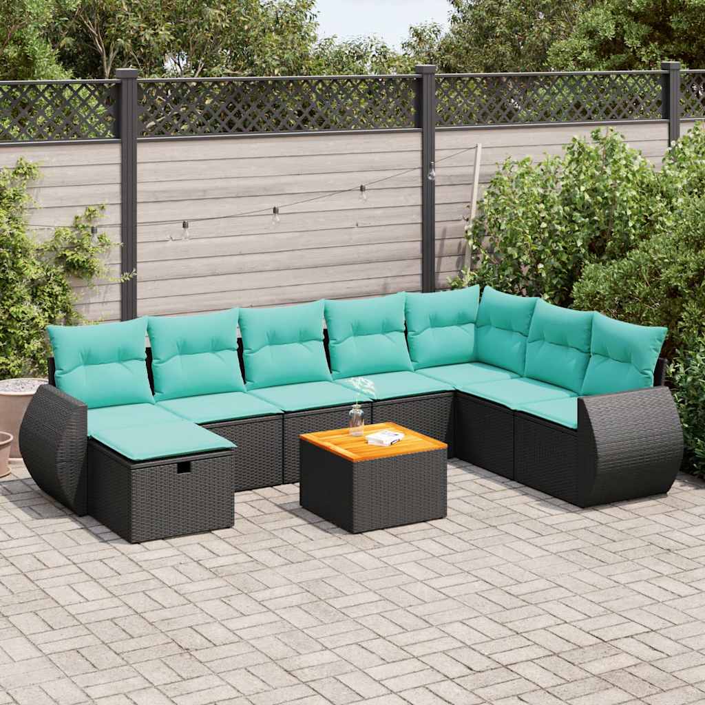 9-Tlg. Garten-Sofagarnitur Mit Kissen Poly Rattan