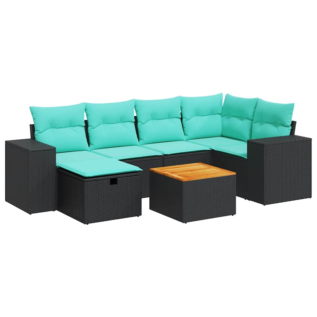 7-Tlg. Garten-Sofagarnitur Mit Kissen Poly Rattan