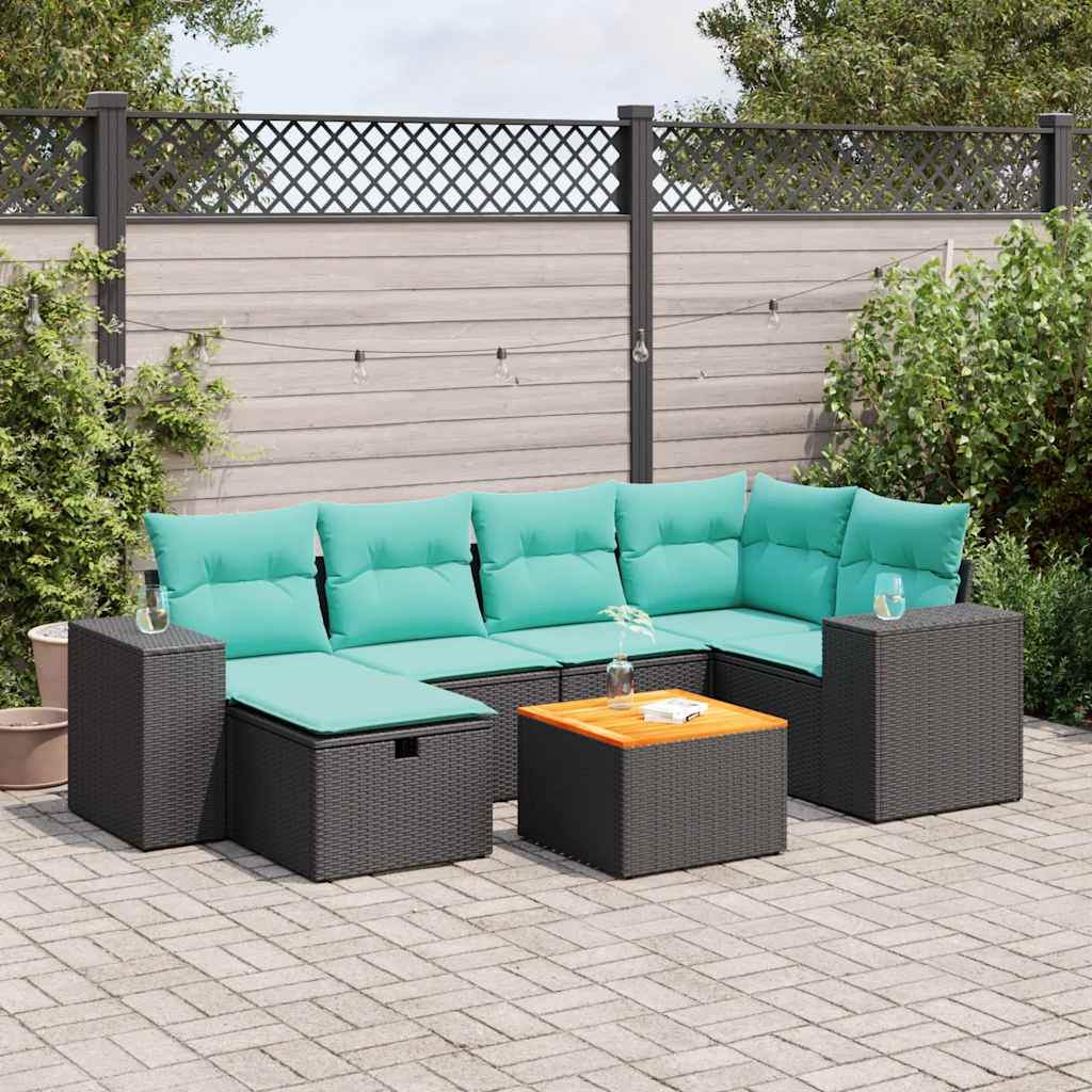 7-Tlg. Garten-Sofagarnitur Mit Kissen Poly Rattan