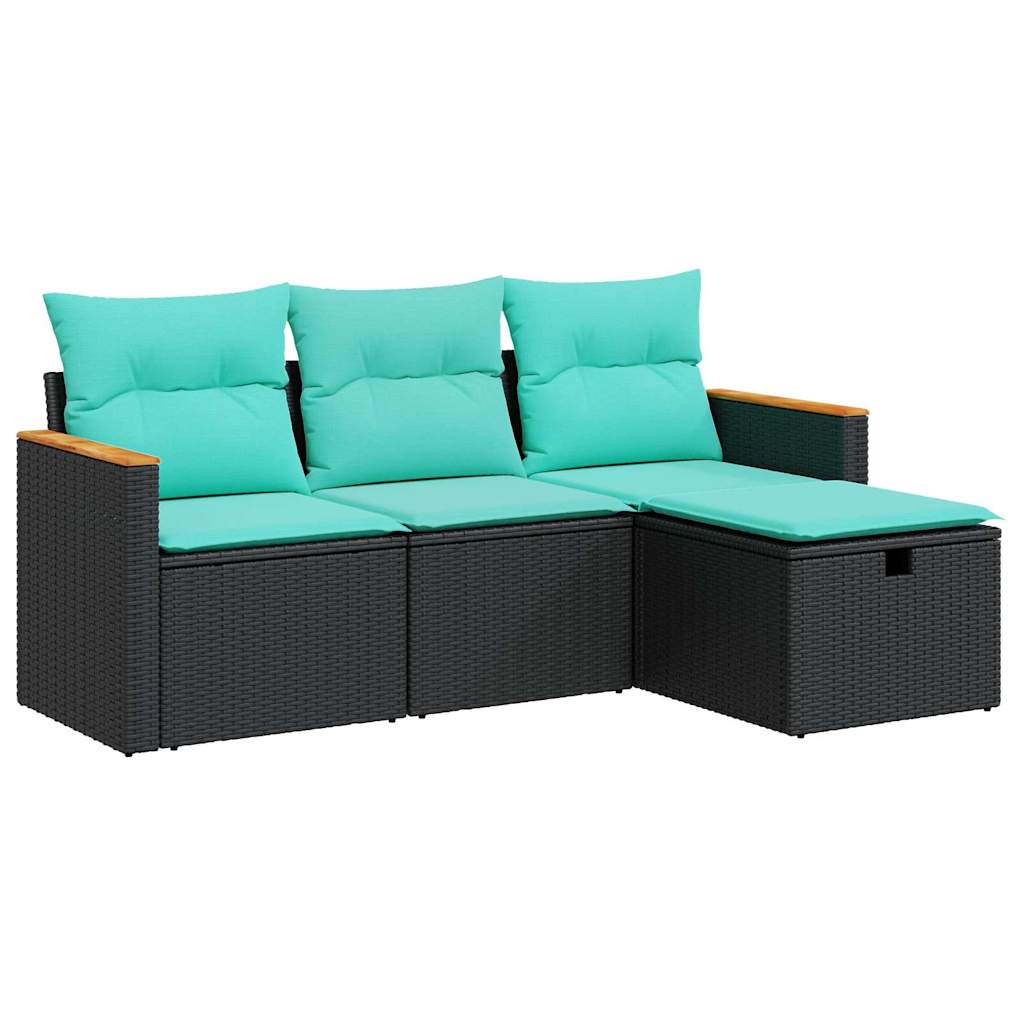 4-Tlg. Garten-Sofagarnitur Mit Kissen Poly Rattan