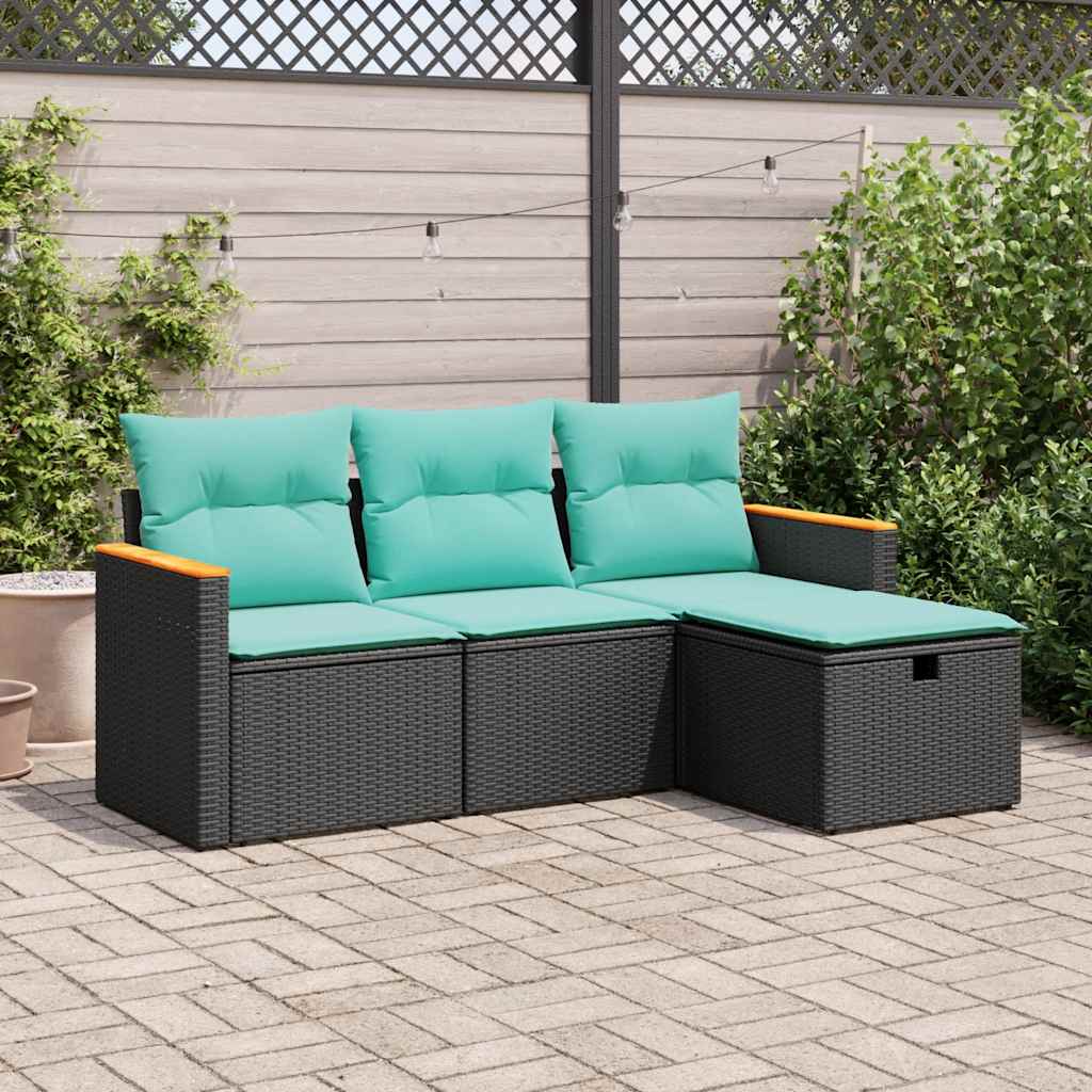 4-Tlg. Garten-Sofagarnitur Mit Kissen Poly Rattan