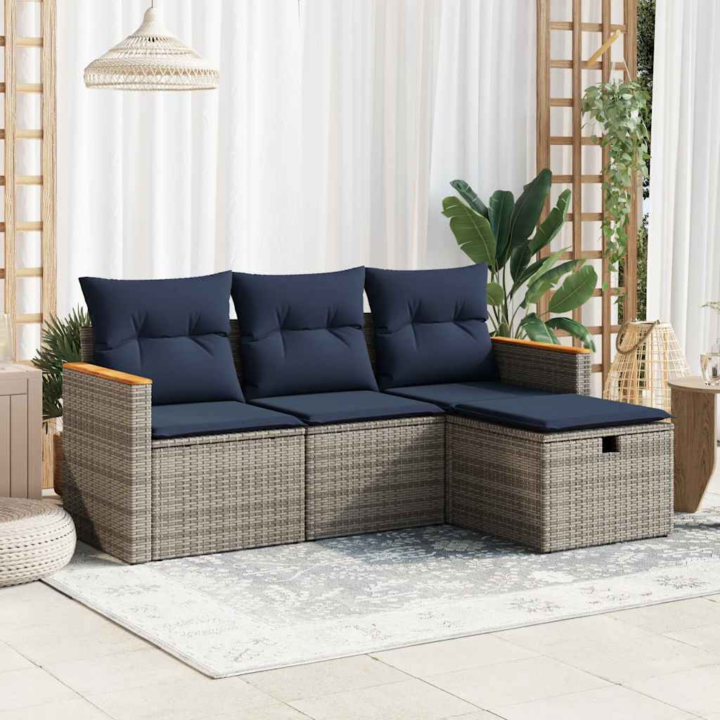 4-Tlg. Garten-Sofagarnitur Mit Kissen Poly Rattan