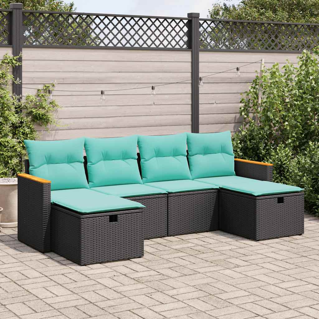 6-Tlg. Garten-Sofagarnitur Mit Kissen Poly Rattan