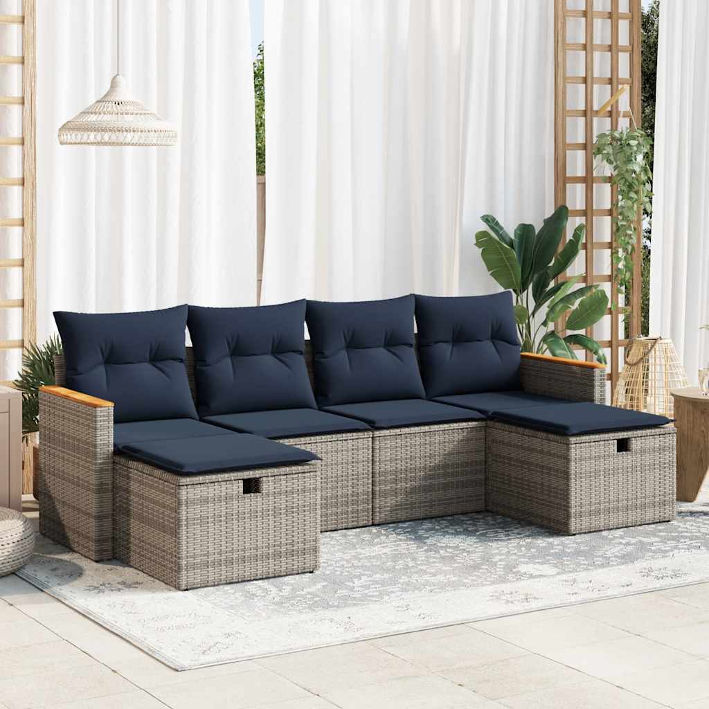 6-Tlg. Garten-Sofagarnitur Mit Kissen Poly Rattan