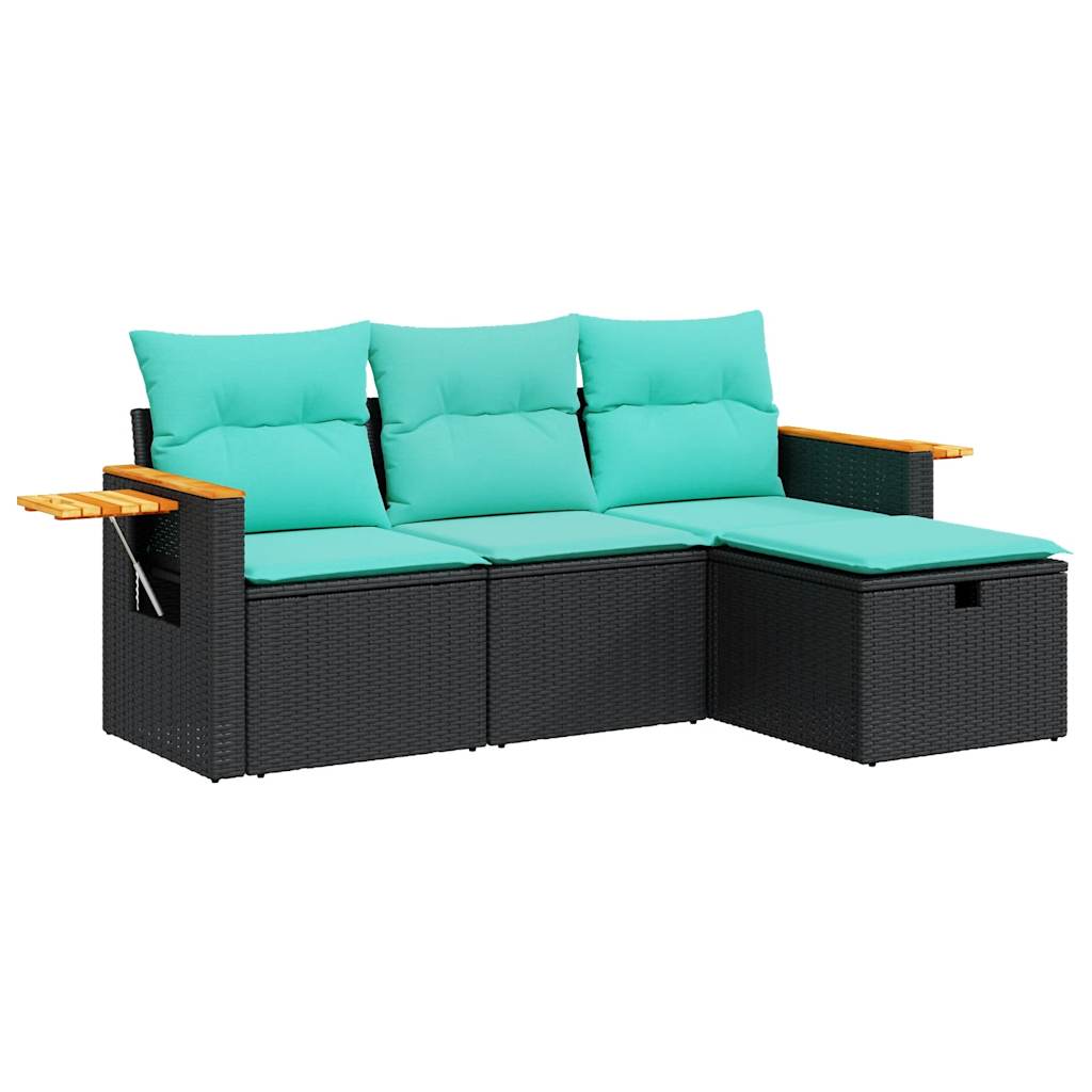 4-Tlg. Garten-Sofagarnitur Mit Kissen Poly Rattan