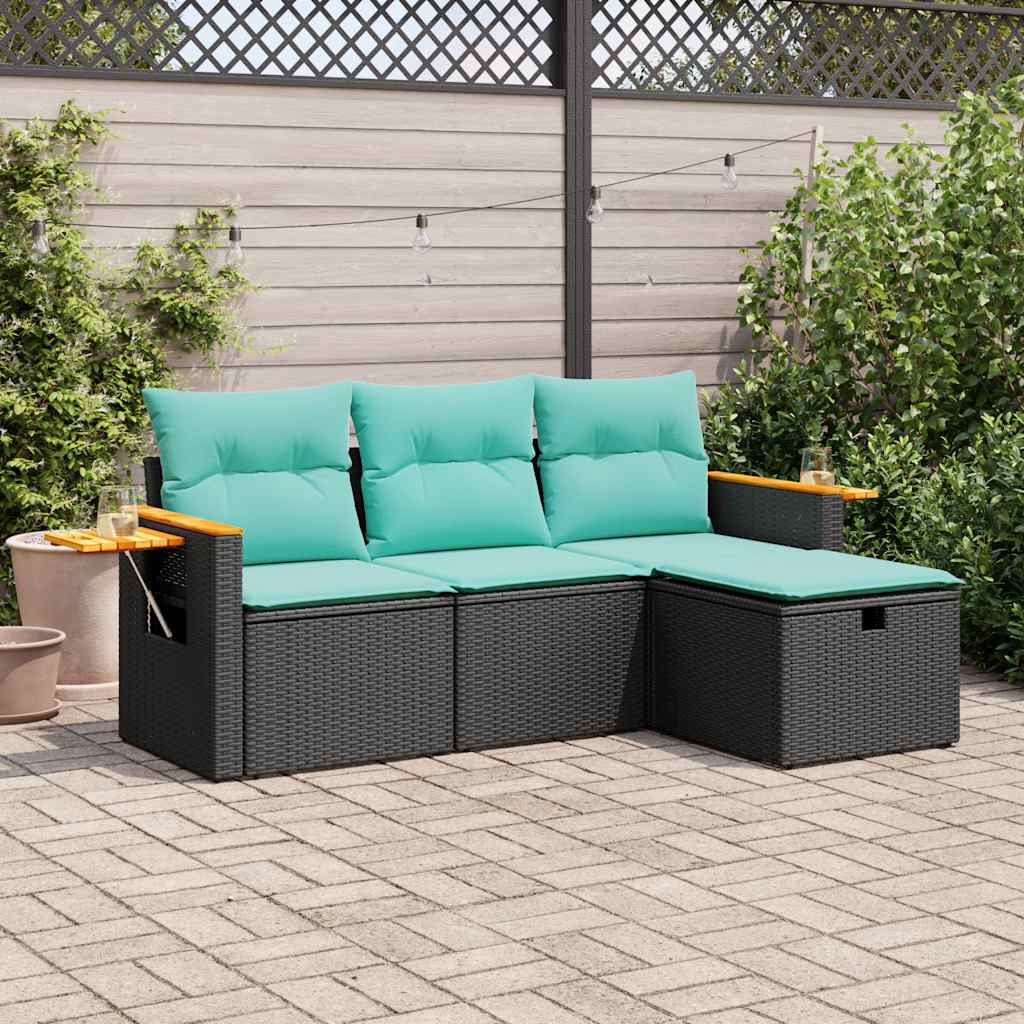 4-Tlg. Garten-Sofagarnitur Mit Kissen Poly Rattan