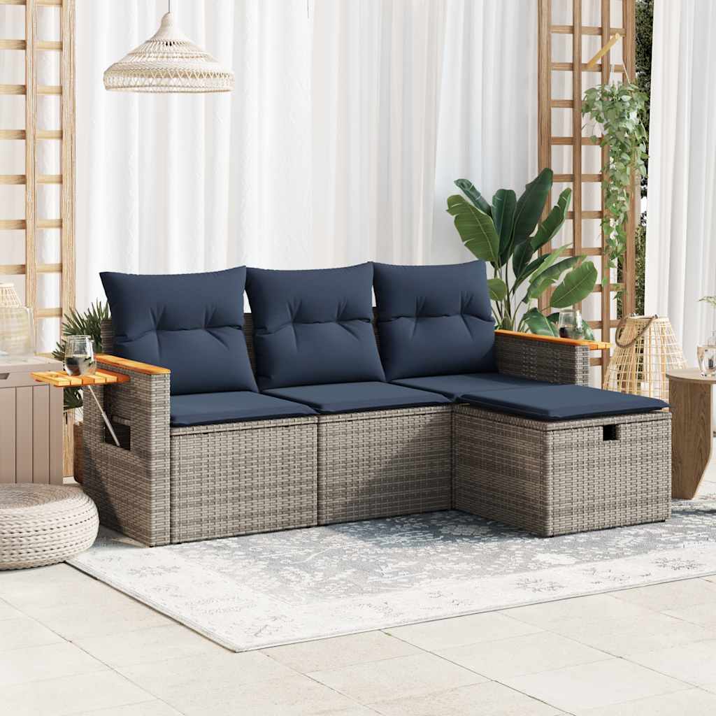 4-Tlg. Garten-Sofagarnitur Mit Kissen Poly Rattan