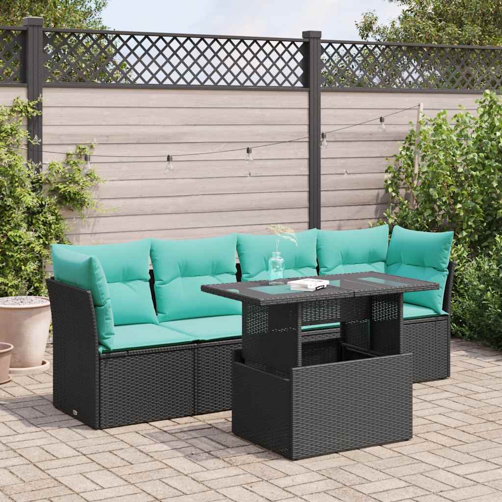 5-Tlg. Garten-Sofagarnitur Mit Kissen Poly Rattan Akazie