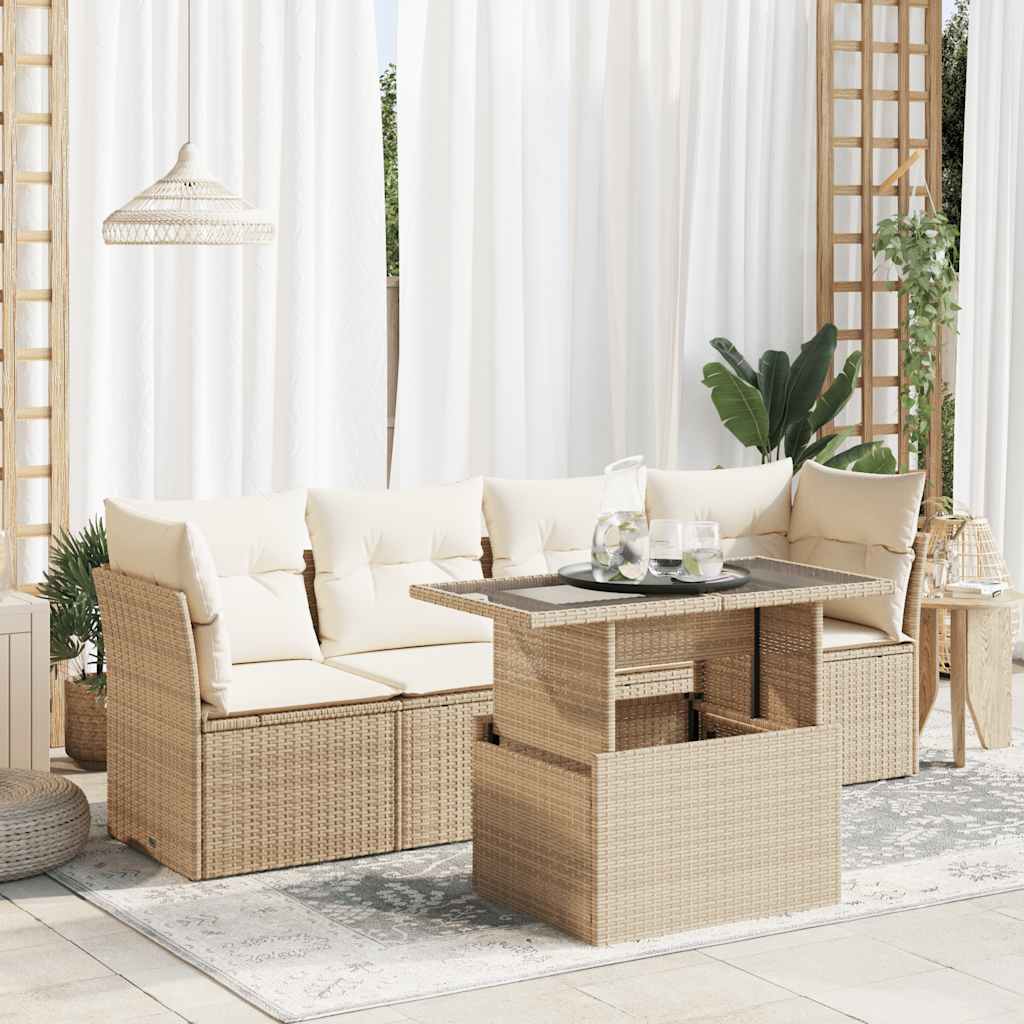 5-Tlg. Garten-Sofagarnitur Mit Kissen Poly Rattan