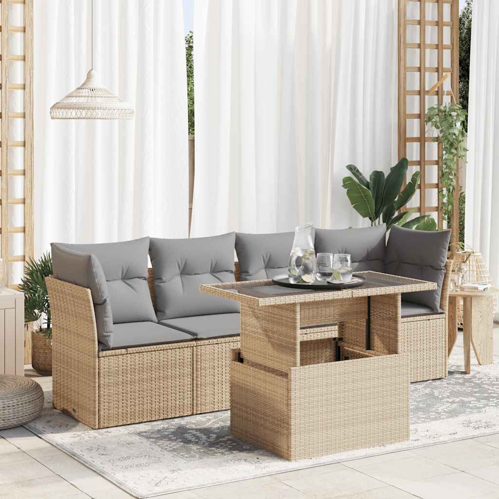 5-Tlg. Garten-Sofagarnitur Mit Kissen Poly Rattan