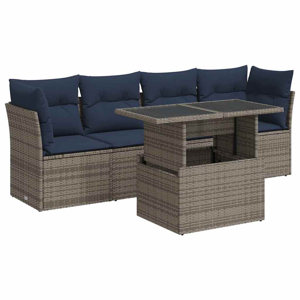 5-Tlg. Garten-Sofagarnitur Mit Kissen Poly Rattan Akazie