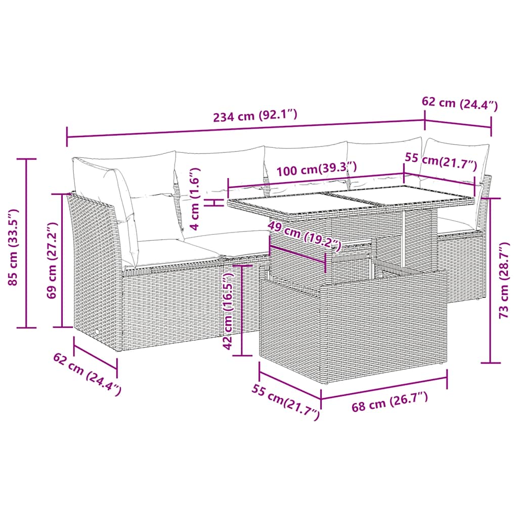 5-Tlg. Garten-Sofagarnitur Mit Kissen Poly Rattan Akazie