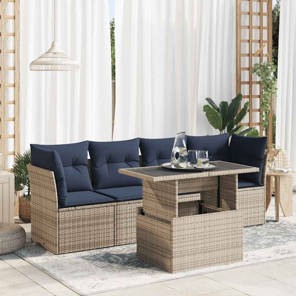 5-Tlg. Garten-Sofagarnitur Mit Kissen Poly Rattan Akazie