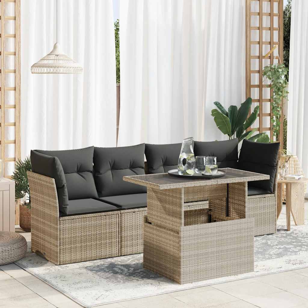 5-Tlg. Garten-Sofagarnitur Mit Kissen Poly Rattan