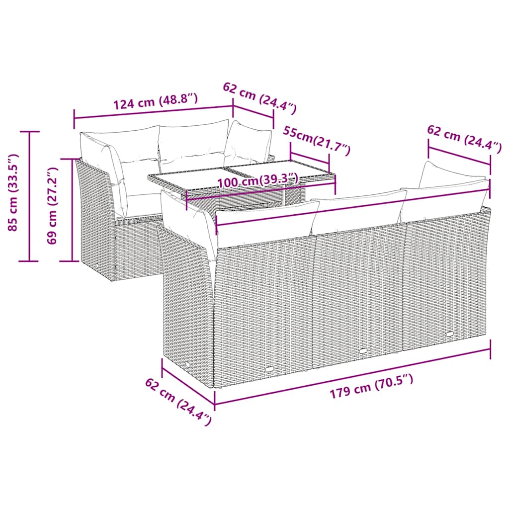 6-Tlg. Garten-Sofagarnitur Mit Kissen Poly Rattan