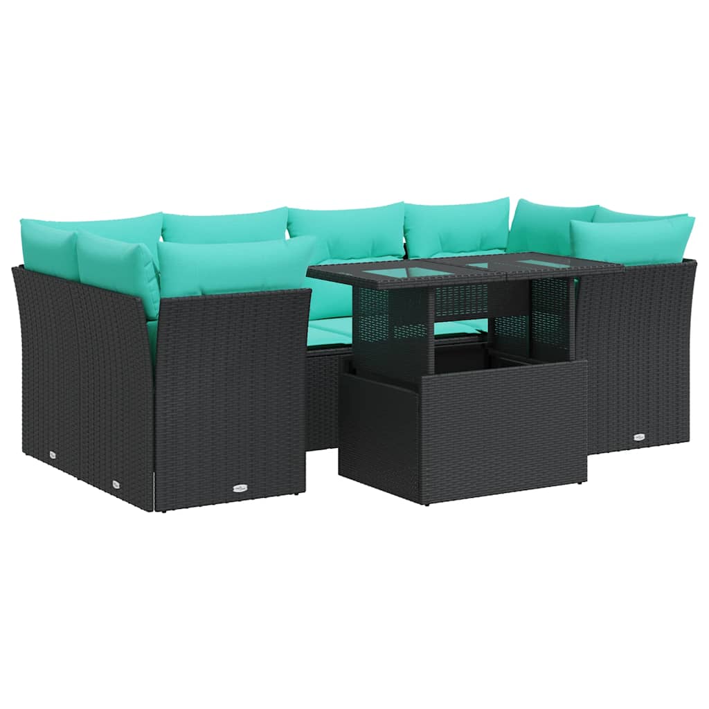 7-Tlg. Garten-Sofagarnitur Mit Kissen Poly Rattan