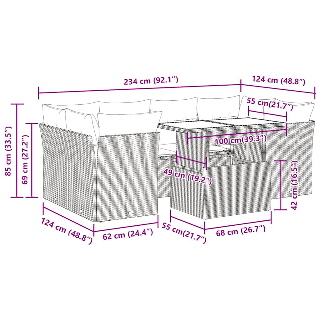 7-Tlg. Garten-Sofagarnitur Mit Kissen Poly Rattan