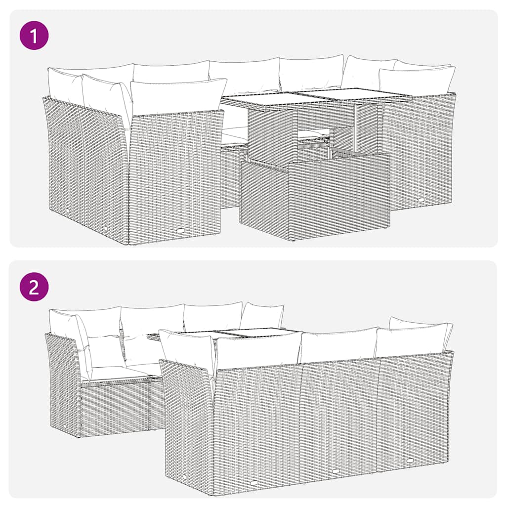 7-Tlg. Garten-Sofagarnitur Mit Kissen Poly Rattan