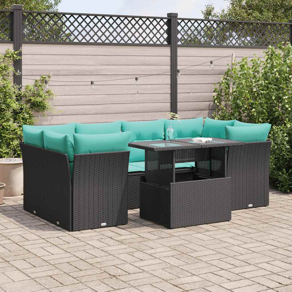 7-Tlg. Garten-Sofagarnitur Mit Kissen Poly Rattan