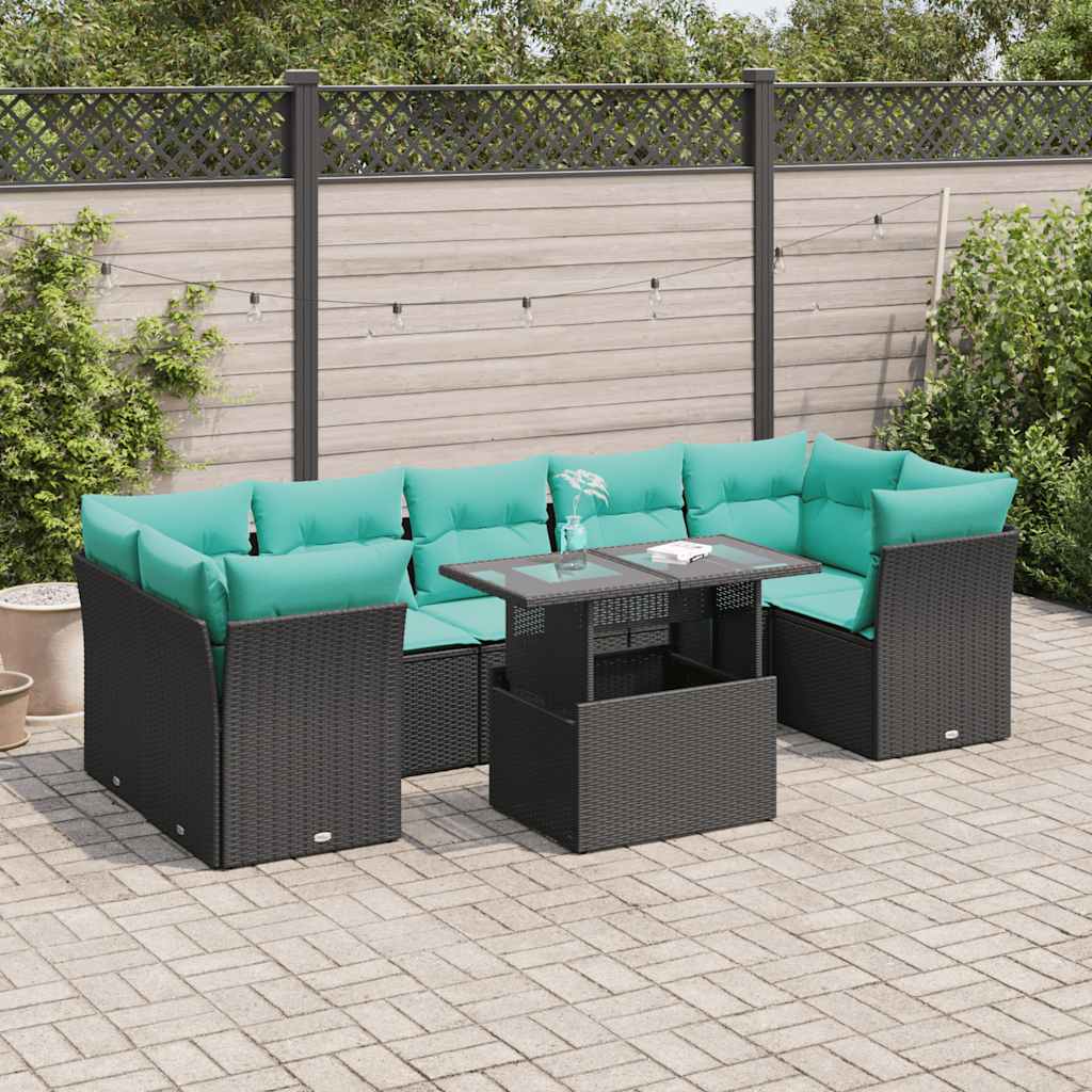 8-Tlg. Garten-Sofagarnitur Mit Kissen Poly Rattan Akazie