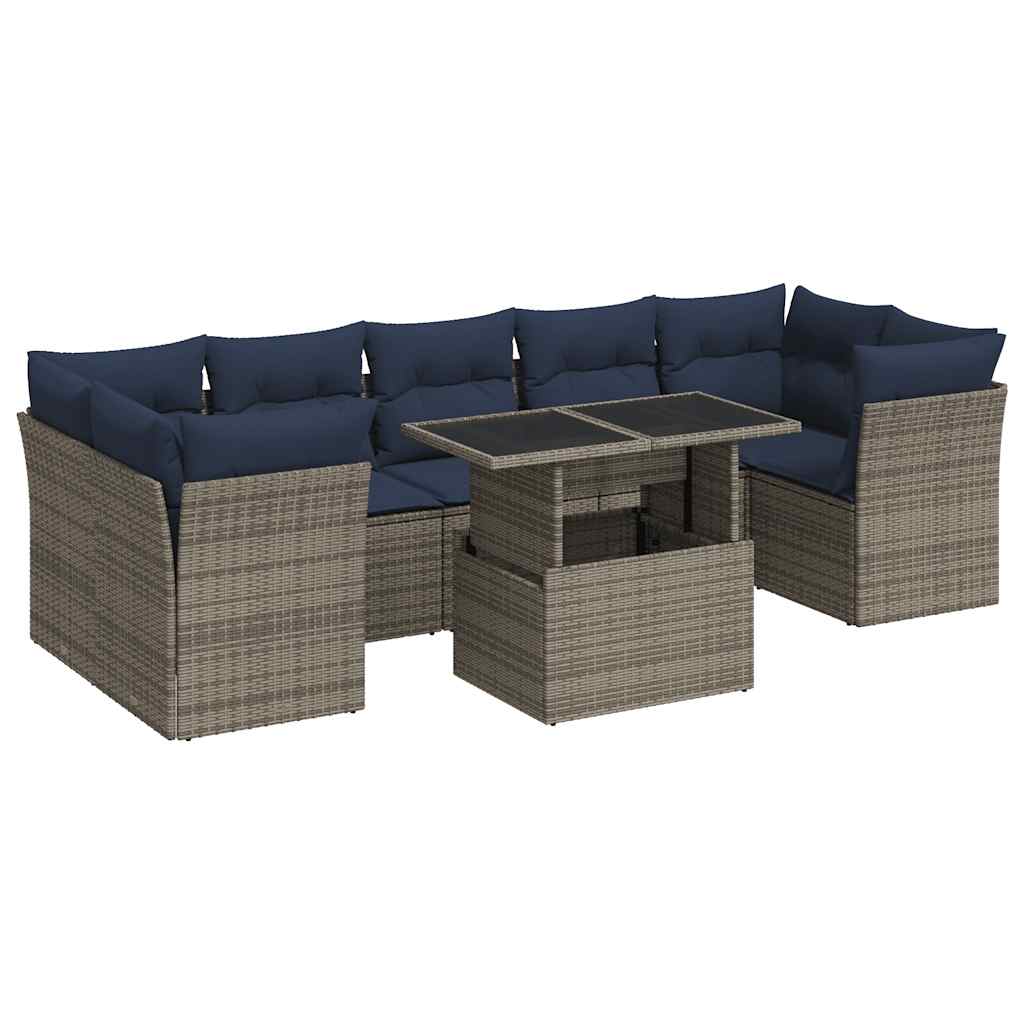 8-Tlg. Garten-Sofagarnitur Mit Kissen Poly Rattan Akazie