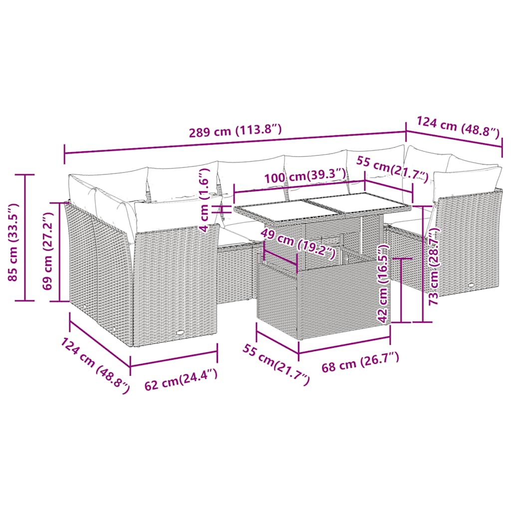 8-Tlg. Garten-Sofagarnitur Mit Kissen Poly Rattan Akazie