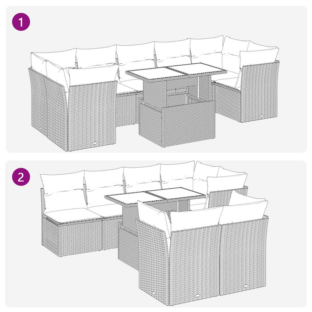 8-Tlg. Garten-Sofagarnitur Mit Kissen Poly Rattan Akazie