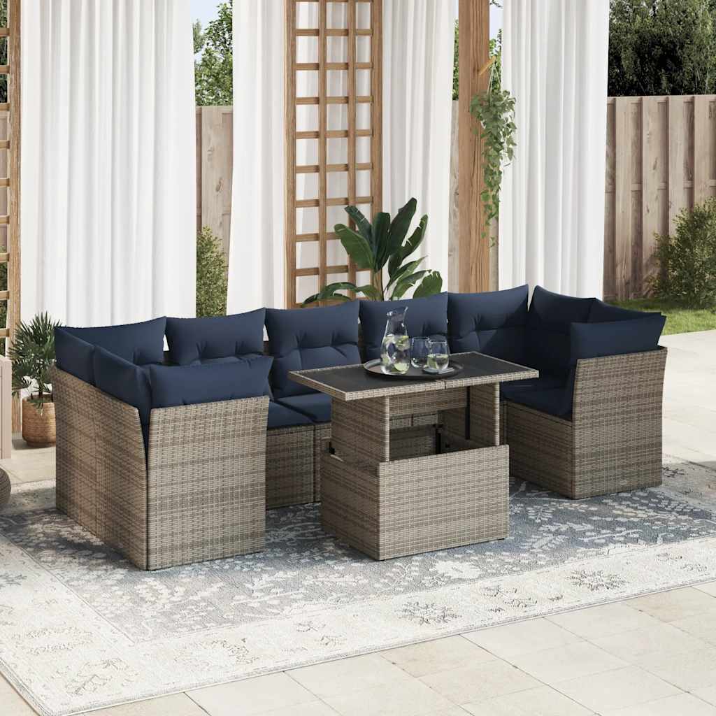 8-Tlg. Garten-Sofagarnitur Mit Kissen Poly Rattan Akazie