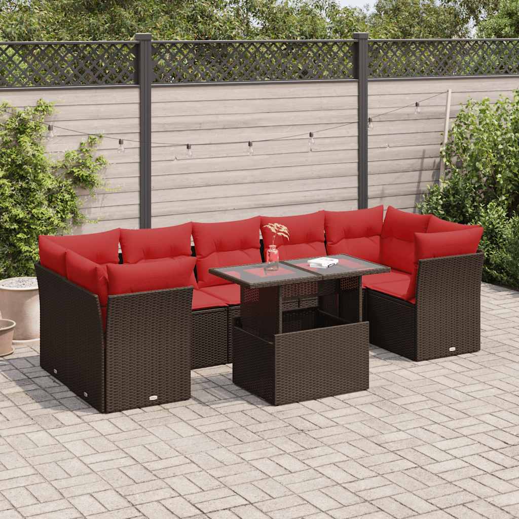 8-Tlg. Garten-Sofagarnitur Mit Kissen Poly Rattan Akazie