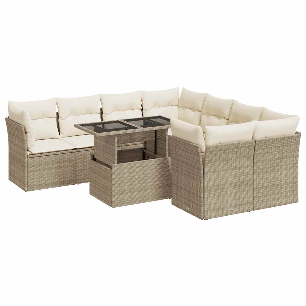 9-Tlg. Garten-Sofagarnitur Mit Kissen Beige Poly Rattan