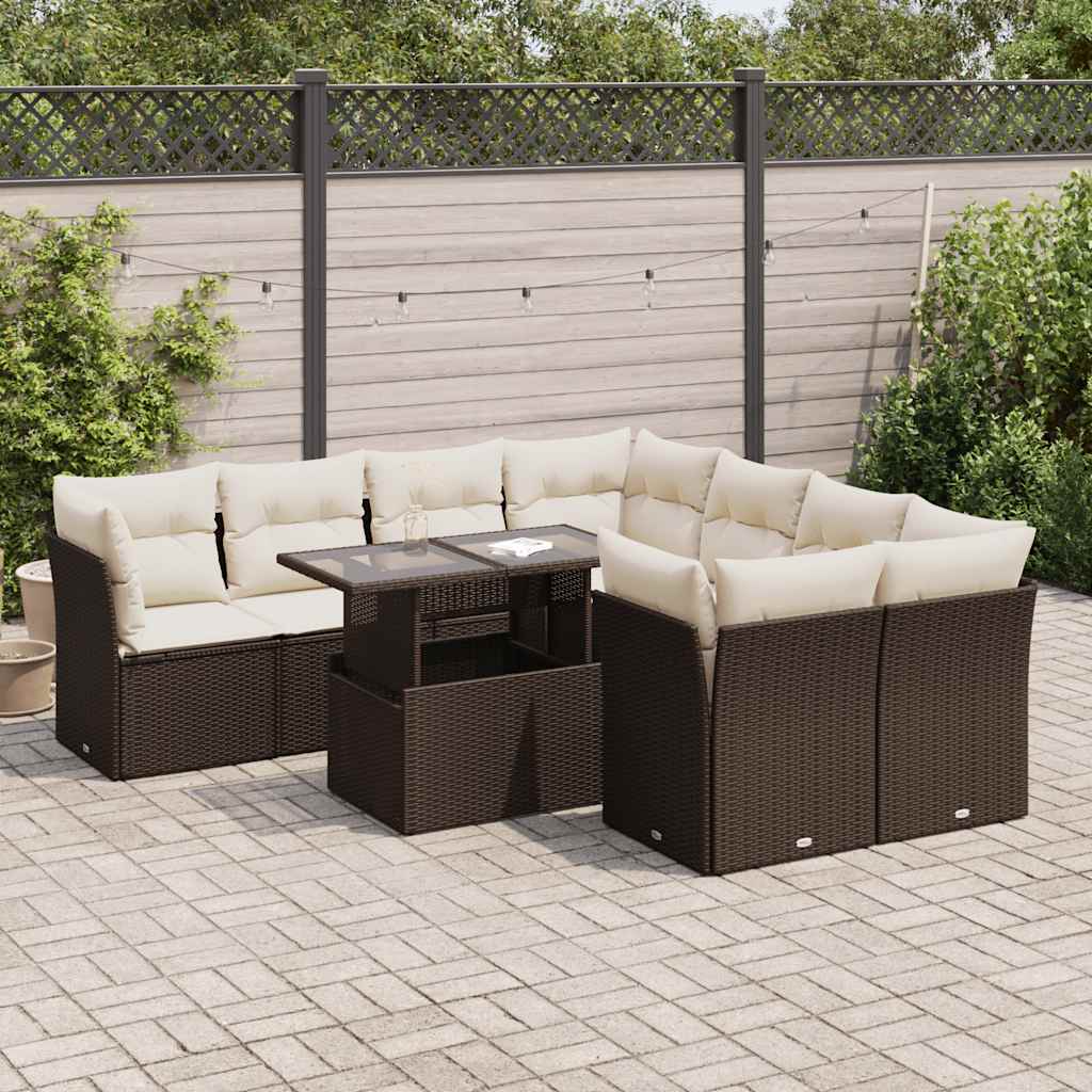 9-Tlg. Garten-Sofagarnitur Mit Kissen Beige Poly Rattan