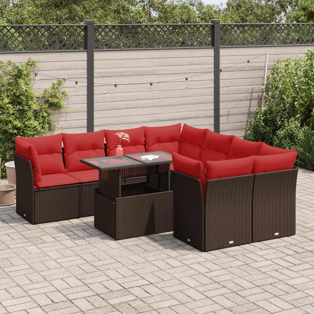 9-Teiliges Gartensofa-Set Mit Kissen, Es Polyrattan