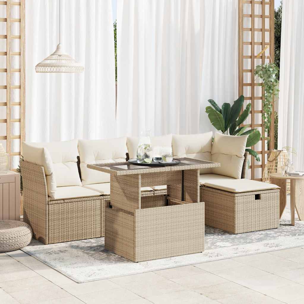 6-Tlg. Garten-Sofagarnitur Mit Kissen Poly Rattan