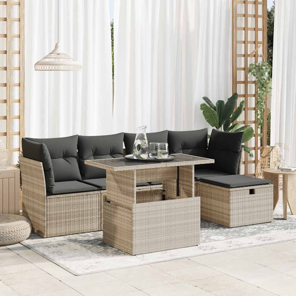 6-Tlg. Garten-Sofagarnitur Mit Kissen Poly Rattan